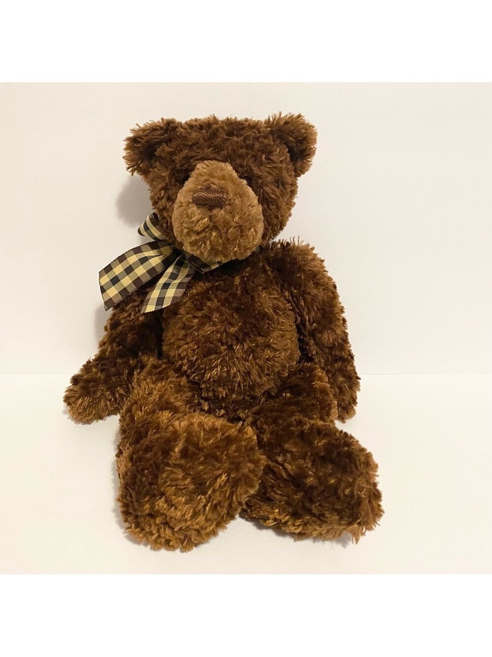 Gund Bogie Bear Brown Plush Stuffed Animal Toy 11” Plaid Bow Chocolate Floppy